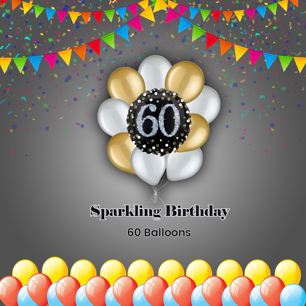 60 Sparkling Birthday Balloon Bouquet with Latex Balloons 10-pk
