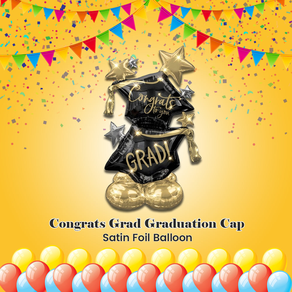 Congrats Grad Graduation Cap Satin Foil Balloon 50-in