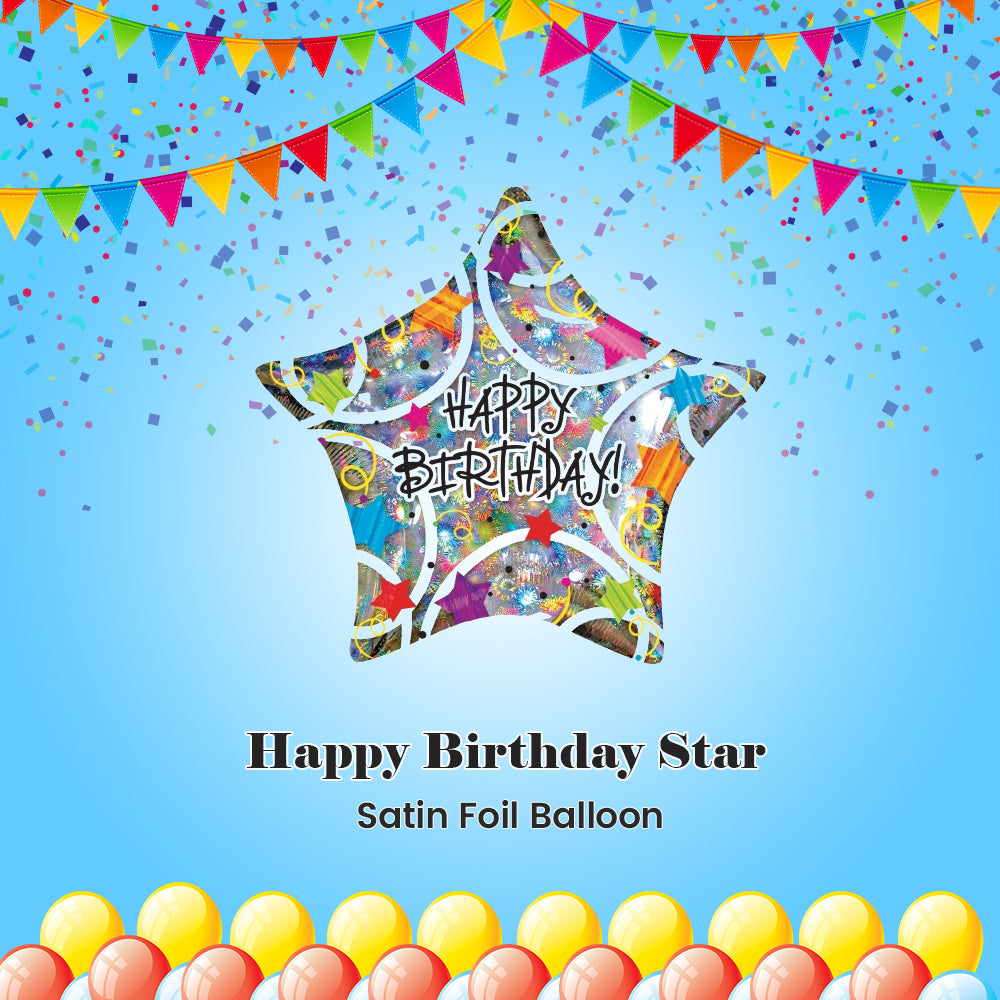 Happy Birthday Star Satin Foil Balloon 32-in