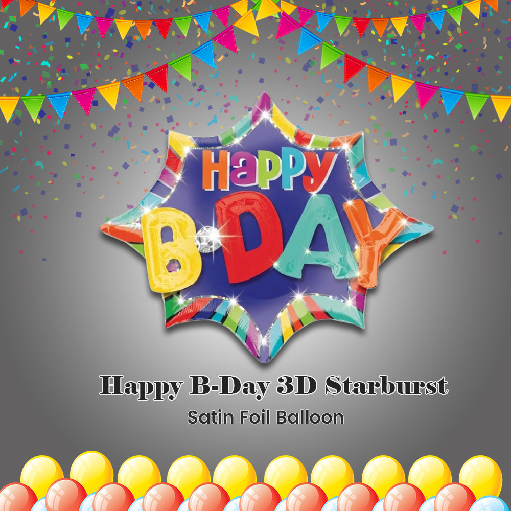 Happy B-Day 3D Starburst Satin Foil Balloon 35-in