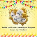 Congrats Round Confetti Polka Dot Satin Foil Balloon Bouquet with Round & Star Foil Balloons 12-pk