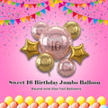 Sweet 16 Birthday Jumbo Balloon Bouquet with Round and Star Foil Balloons 7-pk