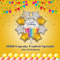Happy Birthday! Cupcake Confetti Sprinkle Supershape Balloon Bouquet with Star Foil Balloons 9-pk
