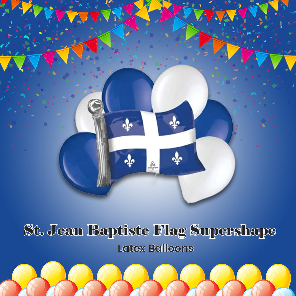 St. Jean Baptiste Flag Supershape Balloon Bouquet with Latex Balloons 7-pk