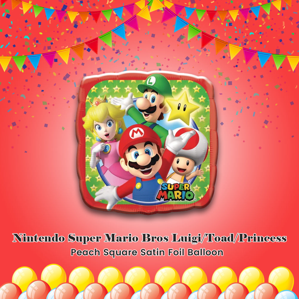 Nintendo Super Mario Bros Luigi/Toad/Princess Peach Square Satin Foil Balloon 17-in