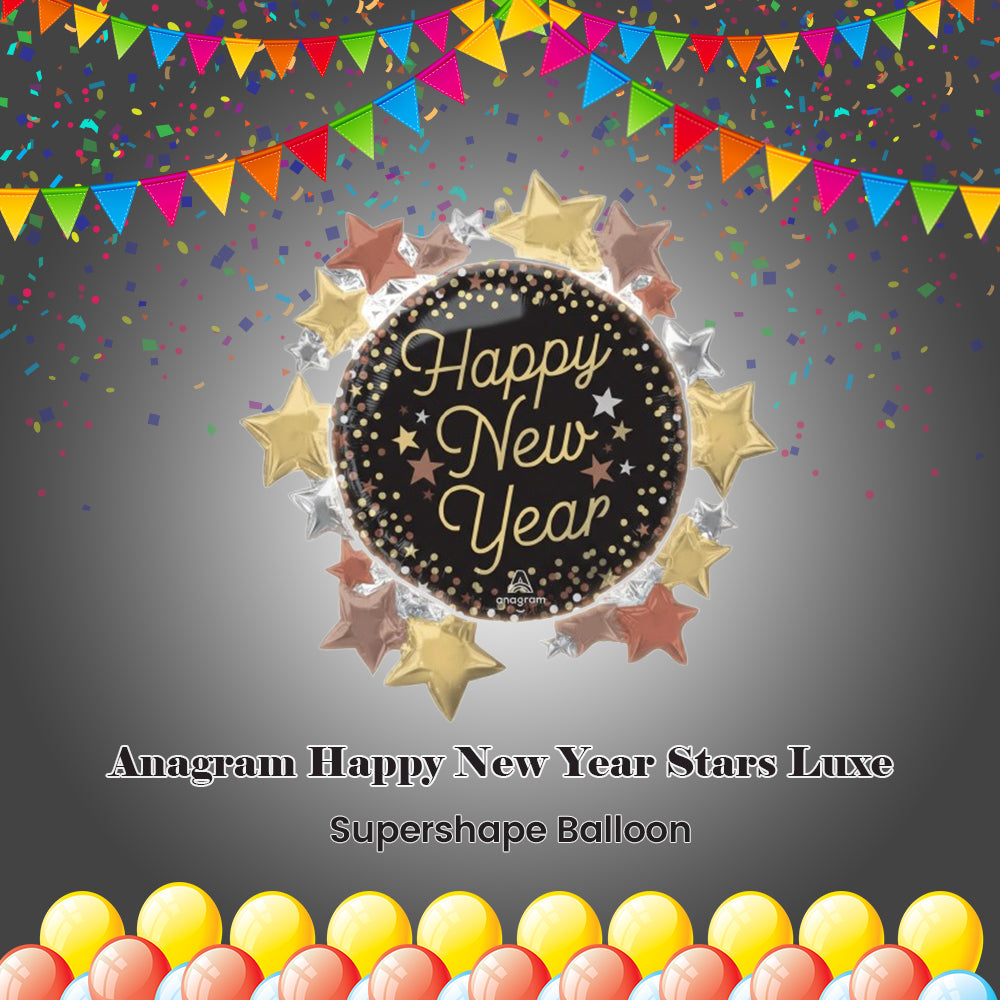 Anagram Happy New Year Stars Luxe Supershape Balloon 30-in