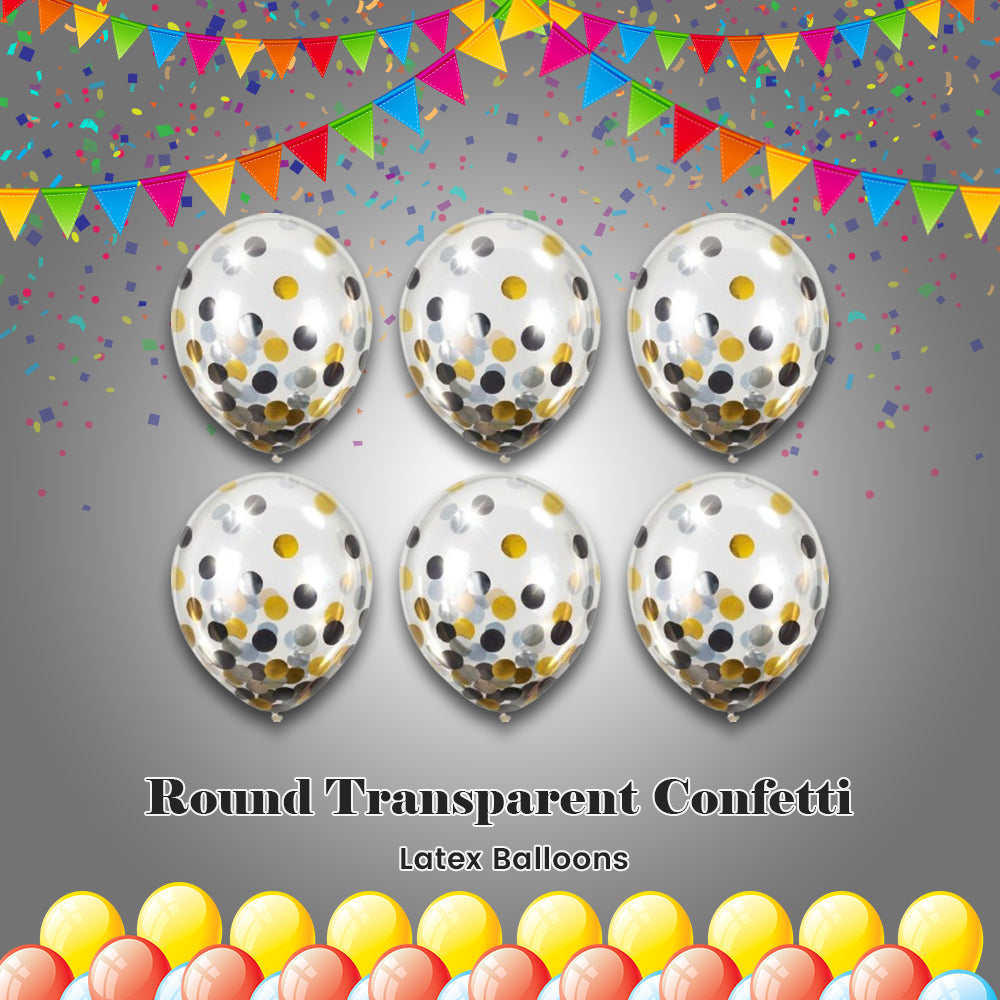 Round Transparent Confetti Latex Balloons 12-in 6-pk