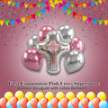First Communion Pink Cross Supershape Balloon Bouquet with Latex Balloons 7-pk