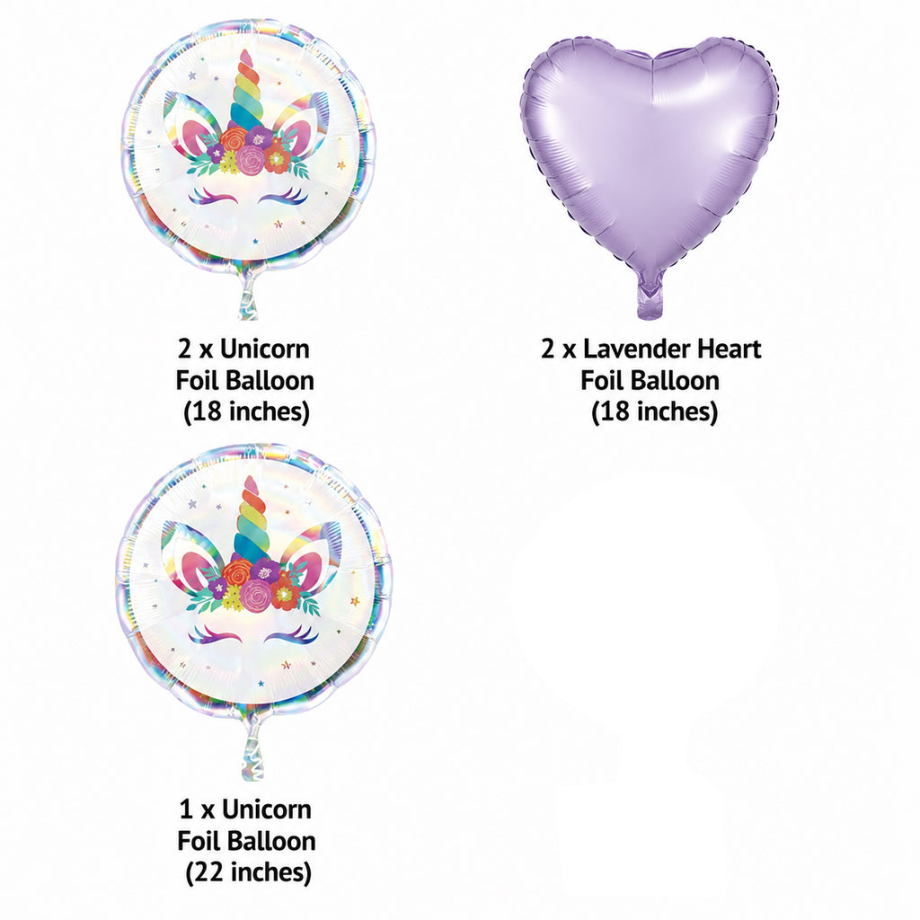 Unicorn Heart/Round Satin Foil Balloon Bouquet 5-pk