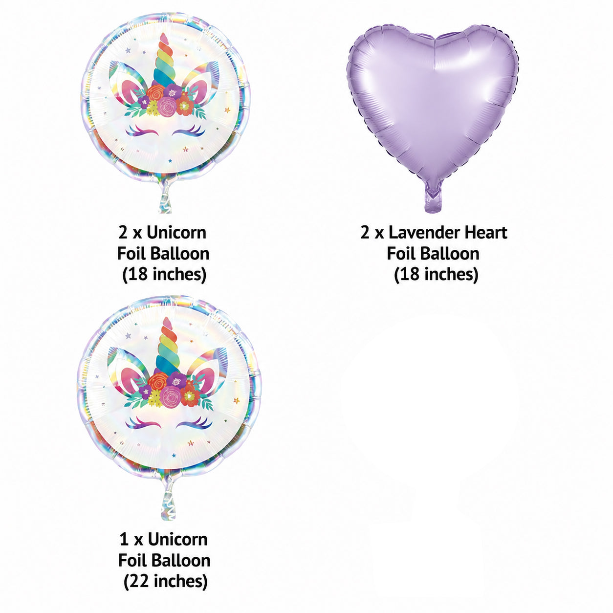 Unicorn Heart/Round Satin Foil Balloon Bouquet 5-pk