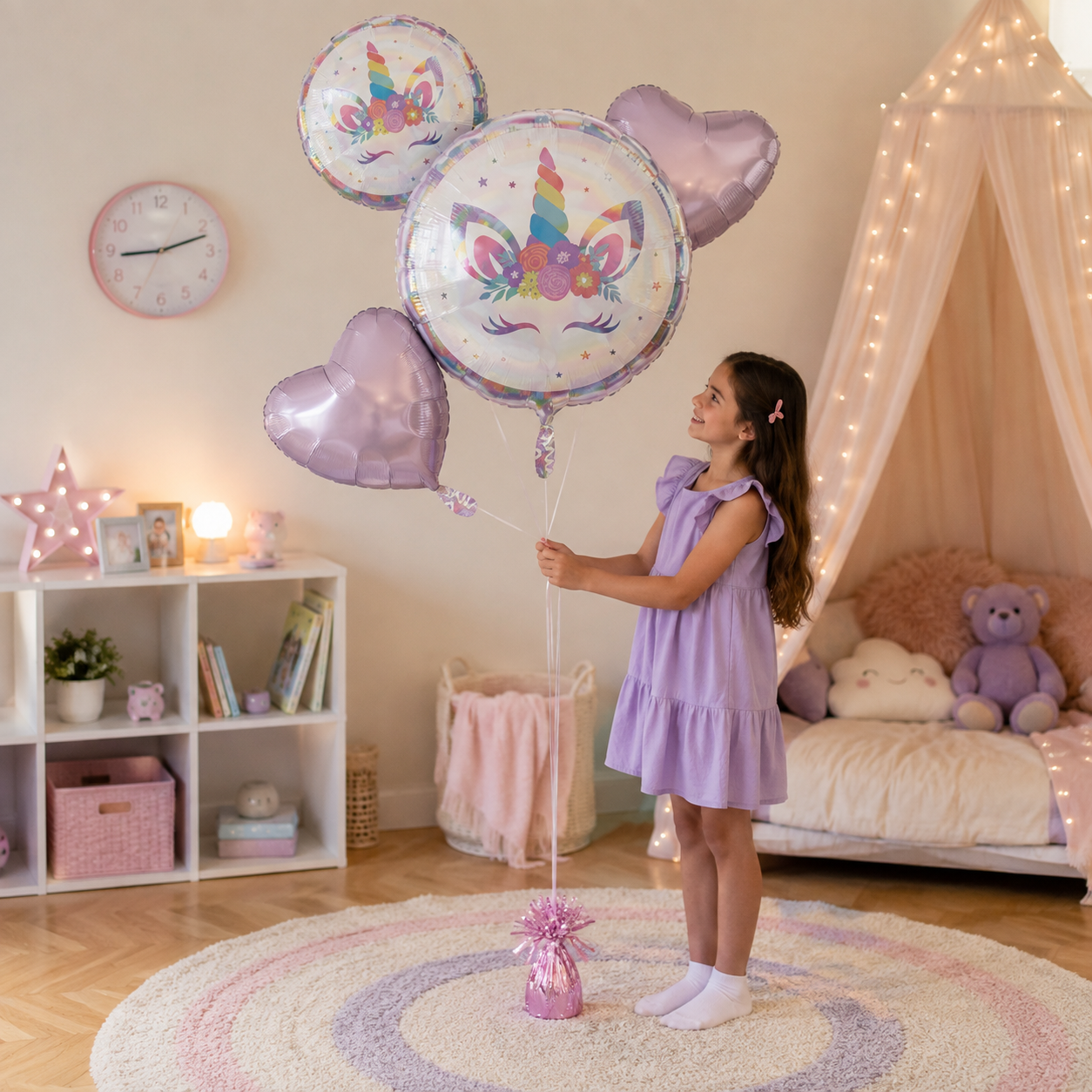 Unicorn Heart/Round Satin Foil Balloon Bouquet 5-pk