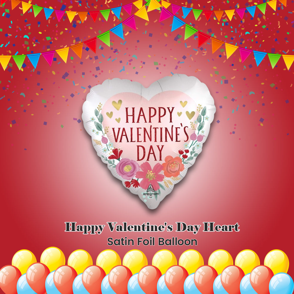 Happy Valentine's Day Heart Satin Foil Balloon 28-in