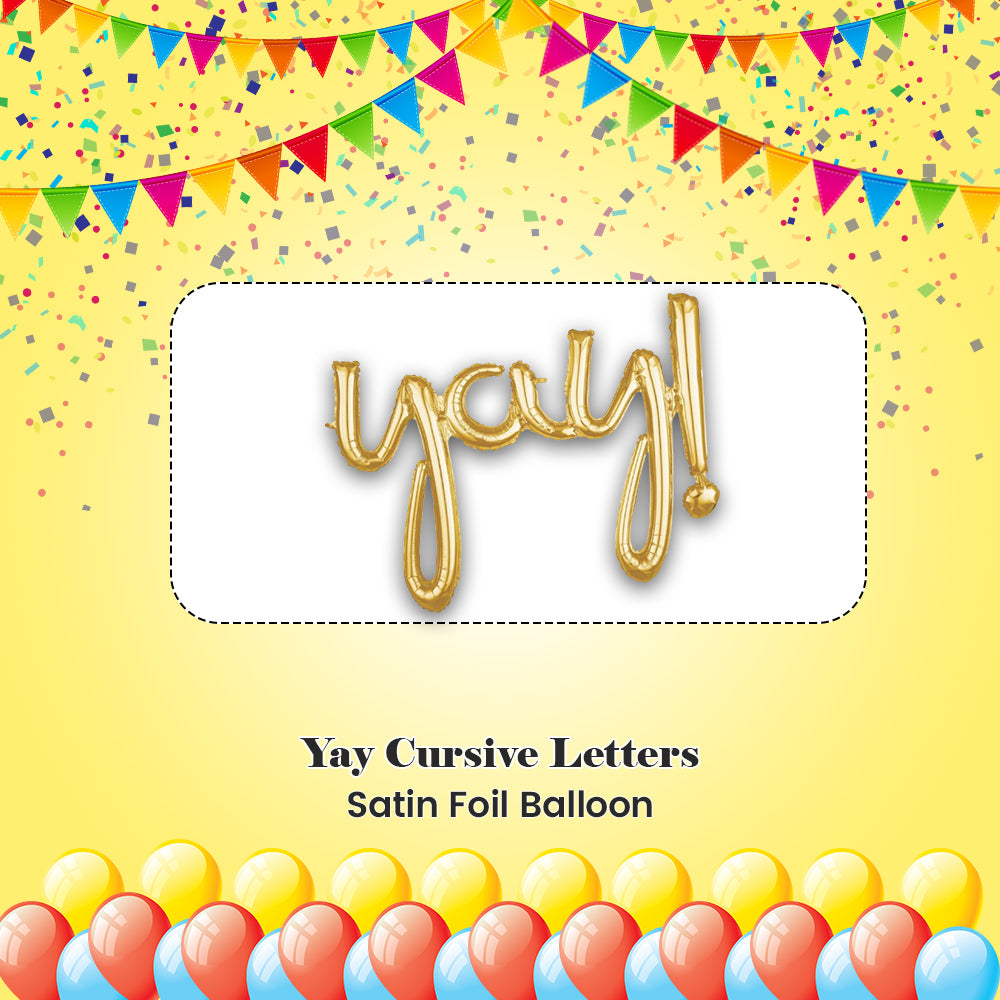 Yay Cursive Letters Satin Foil Balloon 35x25-in